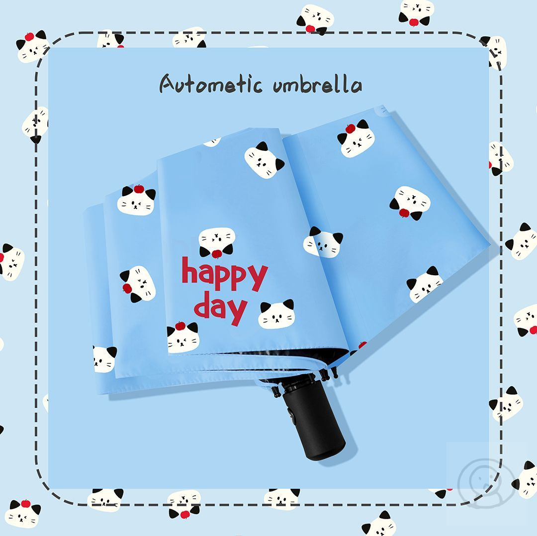 可愛happy day小貓咪3折自動雨傘 太陽傘