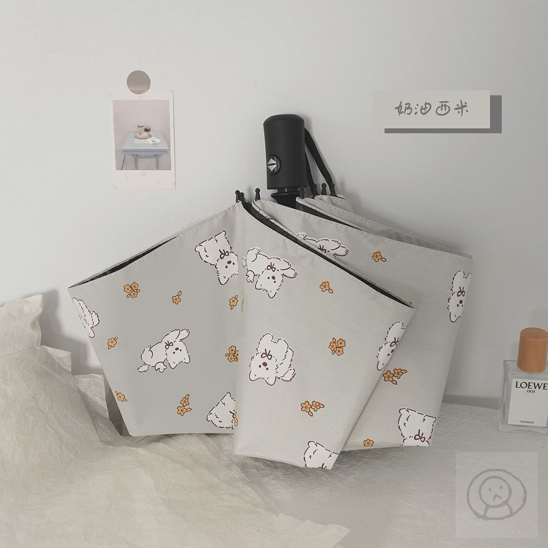 可愛灰色小白狗狗3折自動雨傘 太陽傘