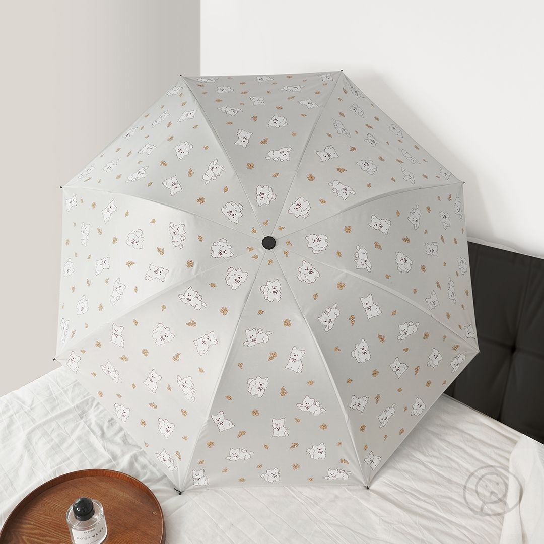可愛灰色小白狗狗3折自動雨傘 太陽傘