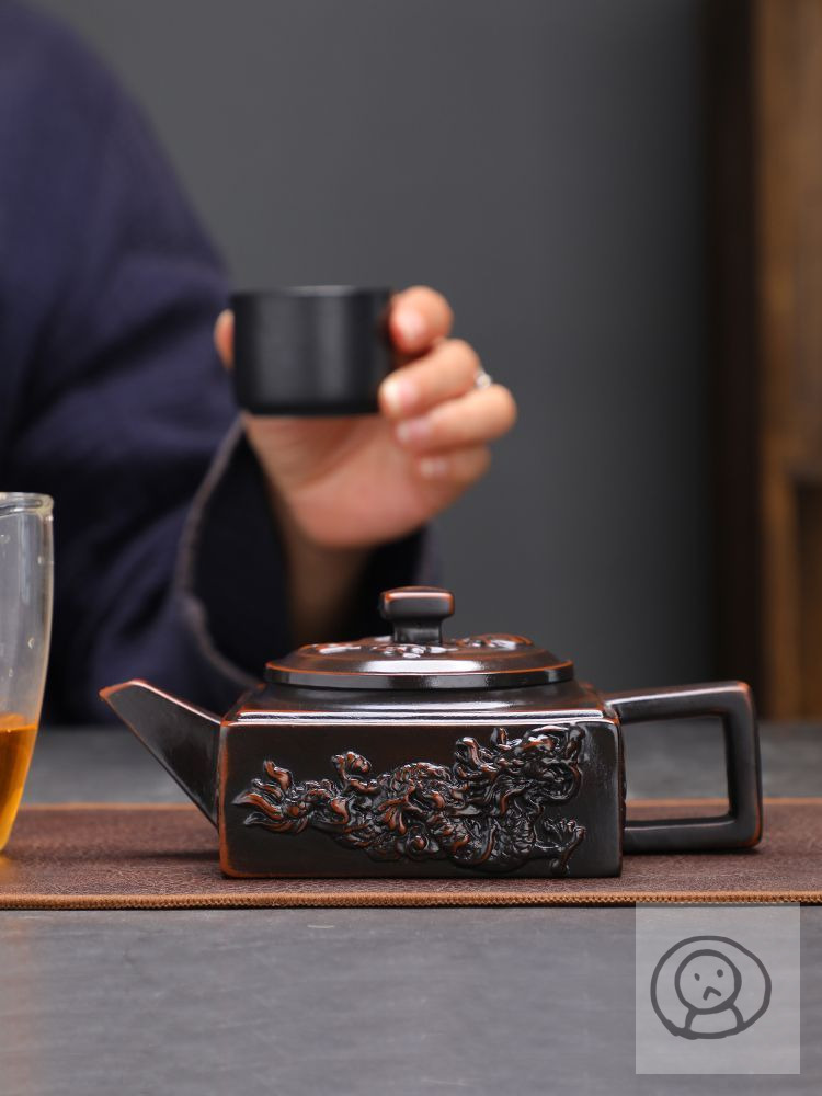 祥龍四方壺 紫砂壺 精品手工紫陶茶壺