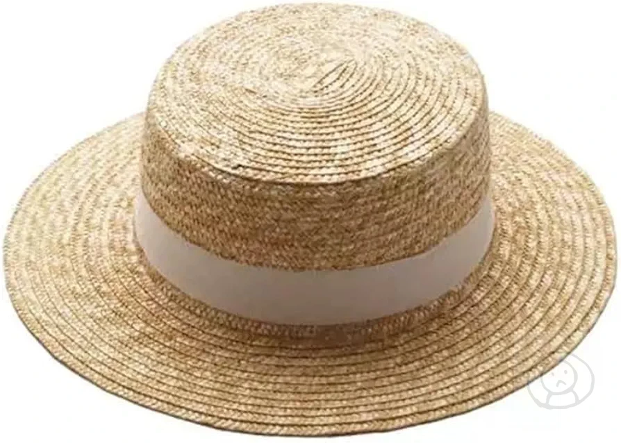 夏天韓款女士平頂草帽 拍照旅行沙灘帽