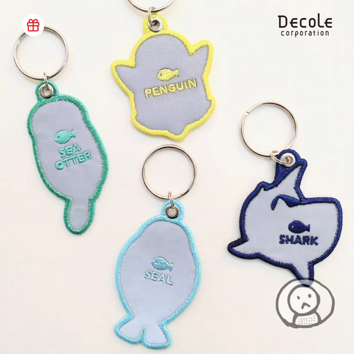日本DECOL海洋動物企鵝海豹螢光刺繡鎖匙扣