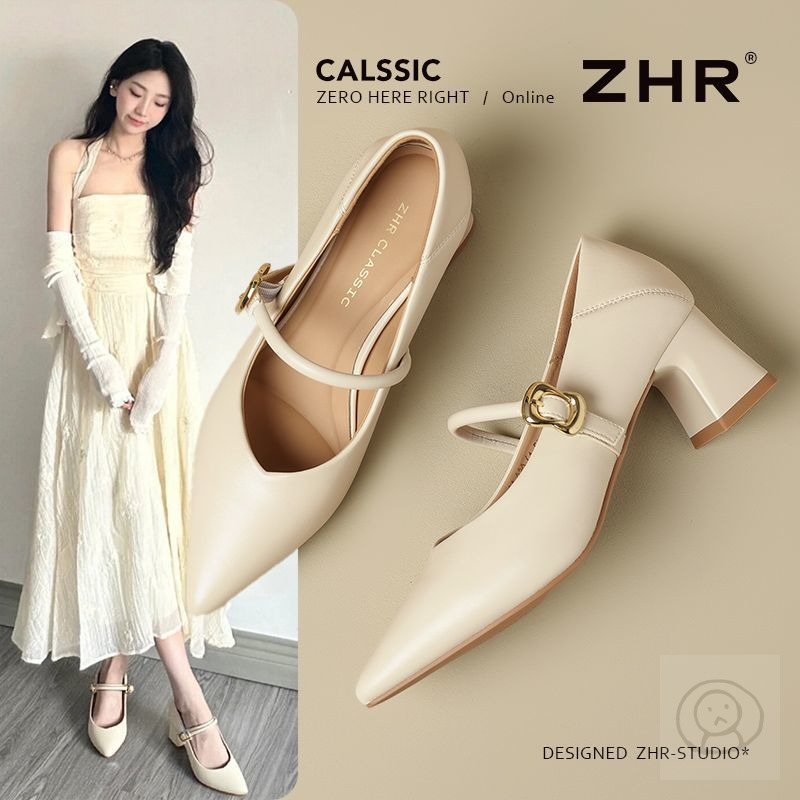 ZHR 粗跟女式法式高跟鞋