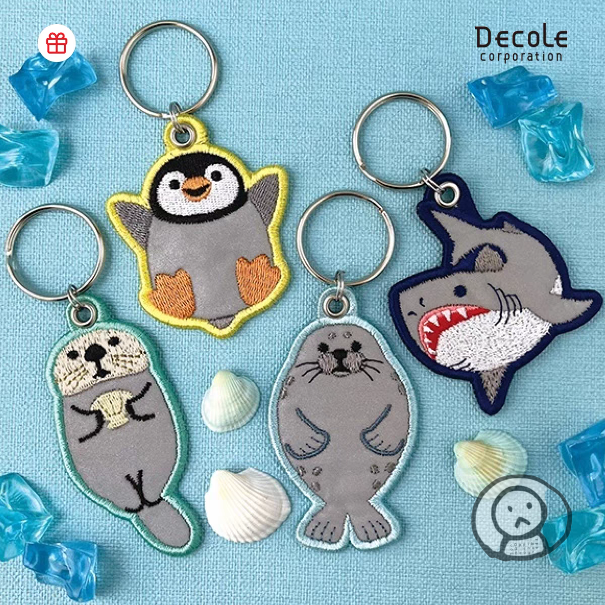 日本DECOL海洋動物企鵝海豹螢光刺繡鎖匙扣
