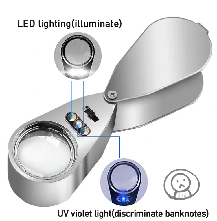 40/60/80倍珠寶放大鏡 LED/UV 鑑定錢幣郵票珠寶首飾名錶