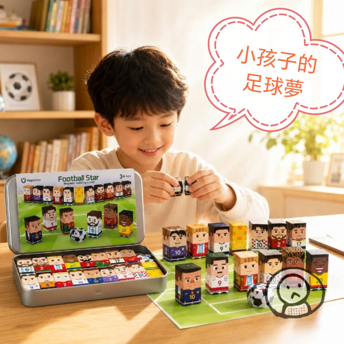 卡通足球員磁力方塊 兒童益智玩具 強力磁吸拼接玩具
