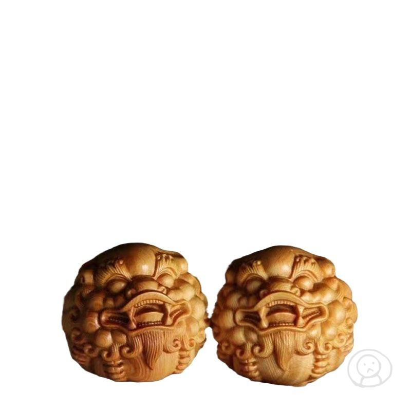 崖柏木貔貅雕刻 中國神話神獸文玩按摩球 老人收藏品