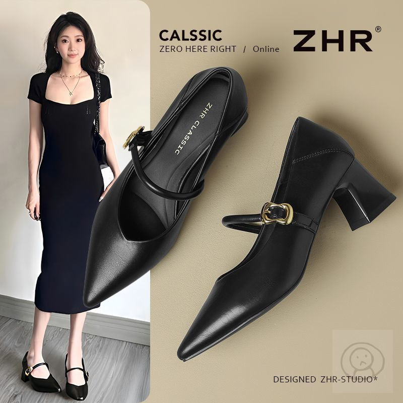 ZHR 粗跟女式法式高跟鞋