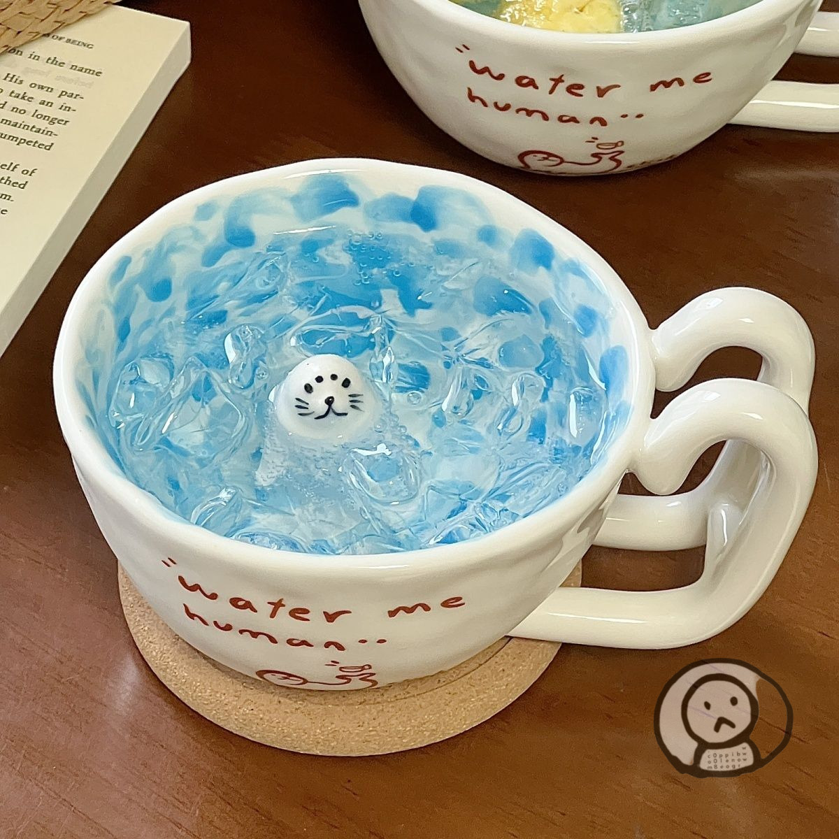可愛游泳小海豹咖啡杯 陶瓷杯 馬克杯 生日禮物