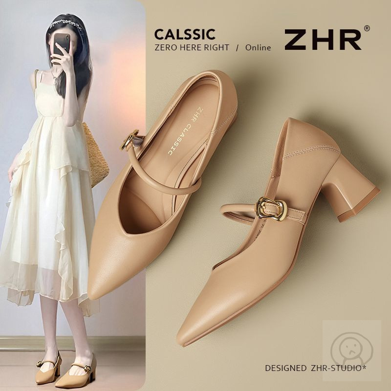 ZHR 粗跟女式法式高跟鞋