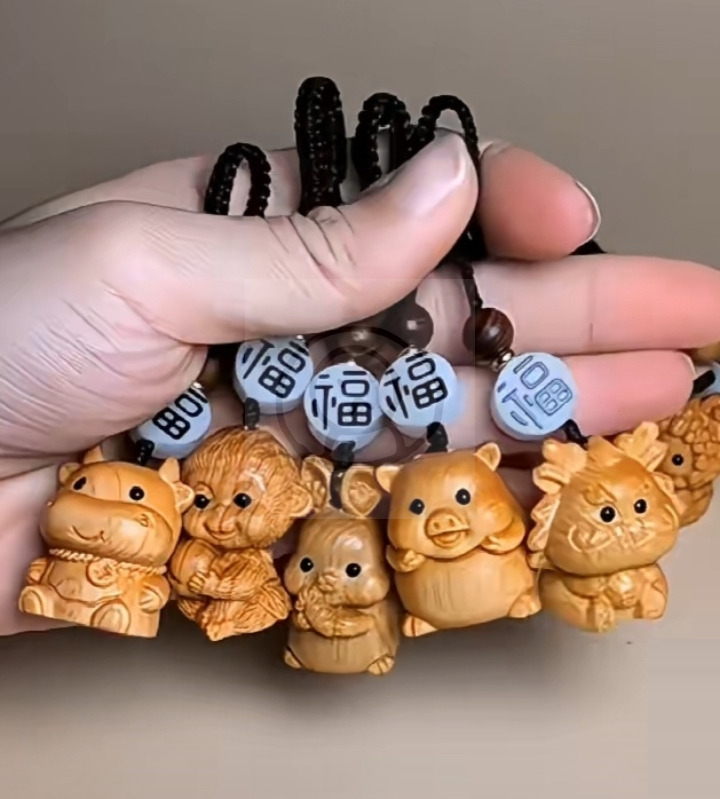 崖柏柏木可愛十二生肖鎖匙扣 汽車掛飾