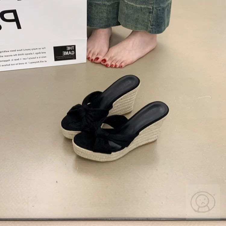 矮個子增高拖鞋，草編厚底沙灘涼鞋