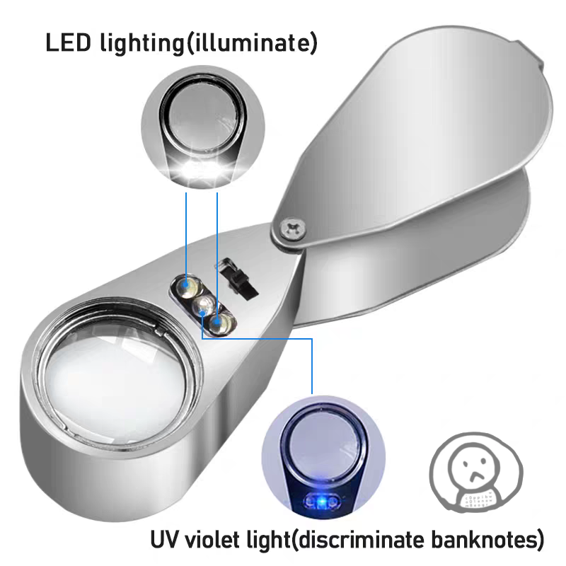 40/60/80倍珠寶放大鏡 LED/UV 鑑定錢幣郵票珠寶首飾名錶