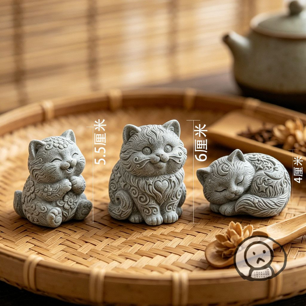 中國風招財福貓擺設三件套 可愛治愈桌面裝飾