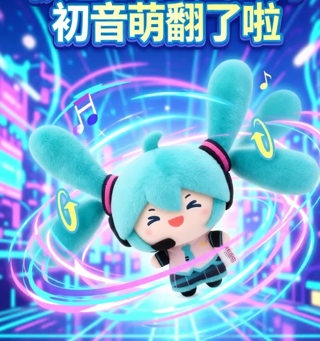 初音未來正版 馬尾甩甩毛絨公仔掛飾